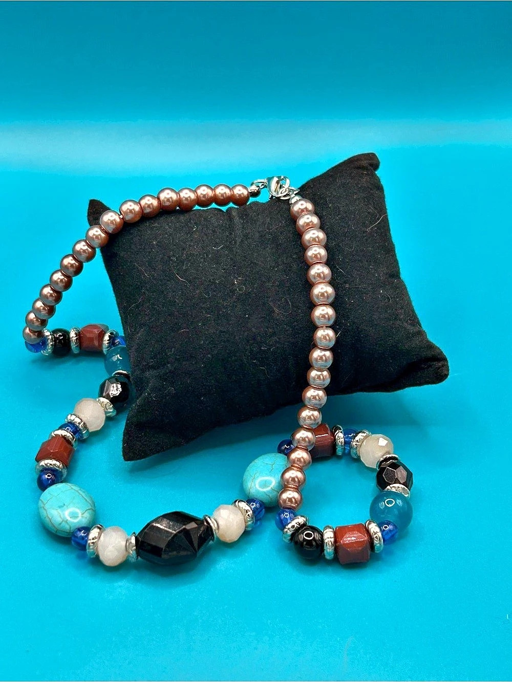 Artisan Southwestern Beaded Statement Necklace Turquoise Onyx Jasper